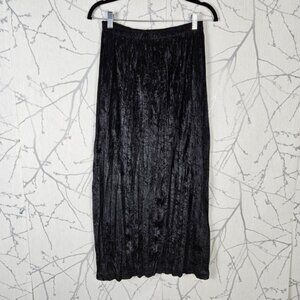 Au Cotton Black Crushed Velvet Elastic Waist Midi Pencil Skirt